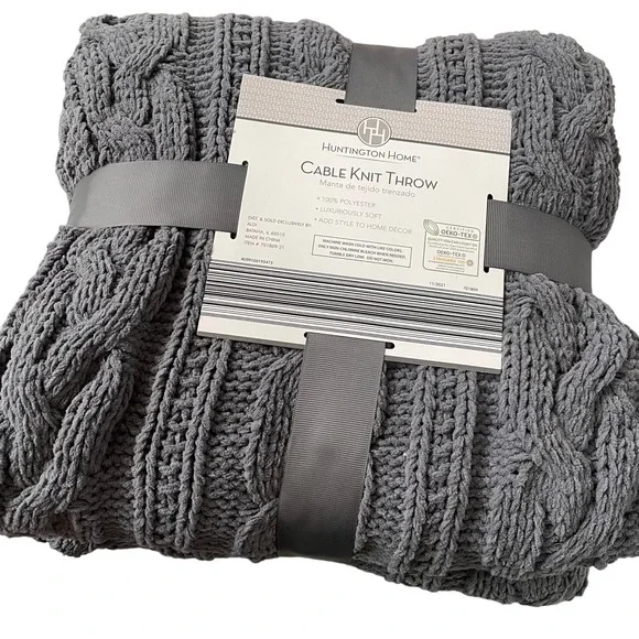 Huntington Home Bedding Cable Knit Throw Gray Chunky Blanket 5x 60 Grey New Old Stock Cozy Fall Poshmark